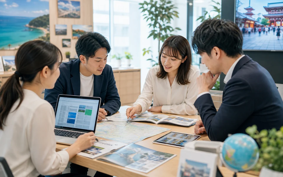 旅行会社でツアー企画を相談するスタッフ